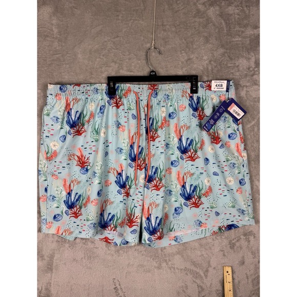 Caribbean 4xB Swim Trunks Blue Ocean Print  6" Inseam  Boxer Brief Liner New - Picture 1 of 5